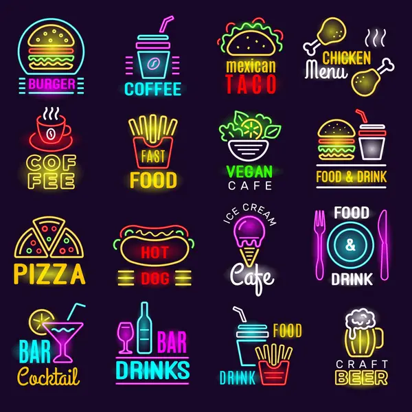 Produtos Néon Fast Food Emblema Iluminação Para Publicidade Sinais Bar — Vetor de Stock