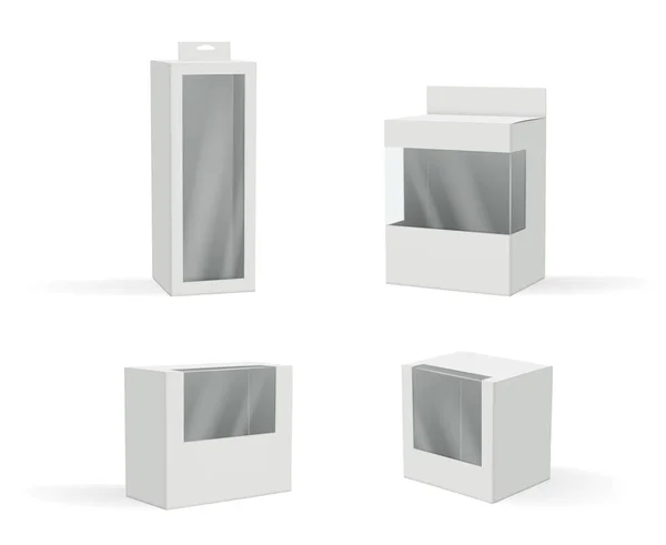 Realistische Pakjes Gift Box Mockup Met Transparante Kunststof Frames Witte — Stockvector