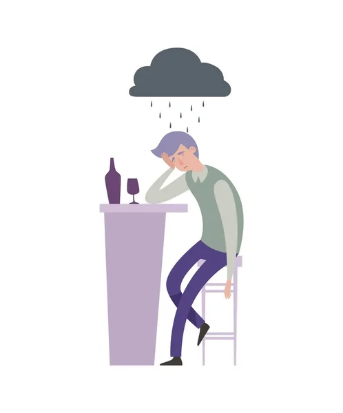 Alcoolisme Triste Métaphore Homme Déprimé Seul Avec Boisson Bar Illustration — Image vectorielle