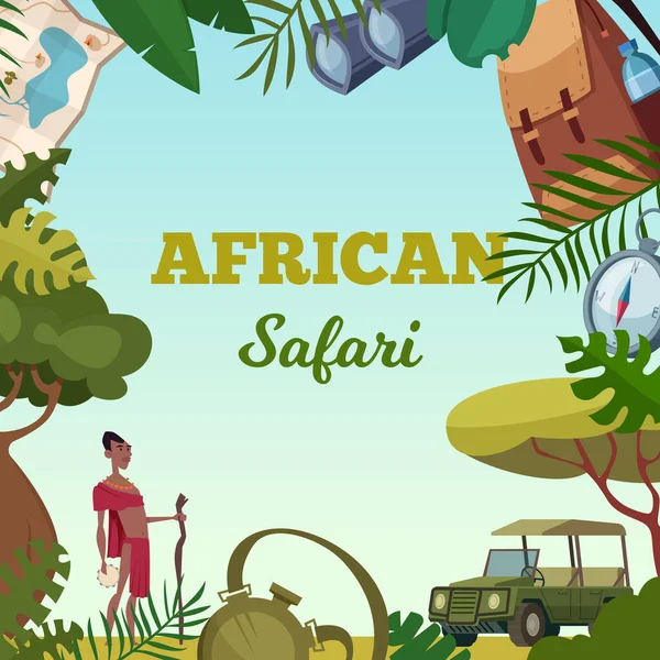Cadre Safari Voyage Africain Concept Voyage Pour Aventure Brochure Fond — Image vectorielle