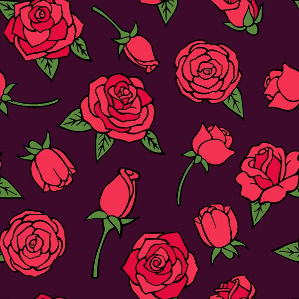 Patrón Sin Costura Vectorial Con Ilustraciones Rosas Rojas Rose Romántica — Vector de stock