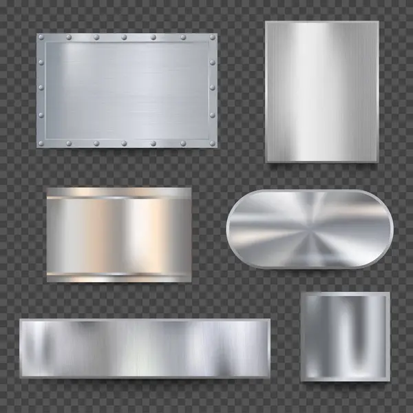 Steel Banners Realistic Metallic Shiny Plaque Plate Vector Detailed Textures — Stock Vector