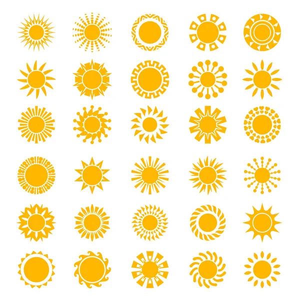 Zon Iconen Sunrise Creativiteit Zonnige Cirkel Vormen Logo Zonsondergang Gestileerde — Stockvector