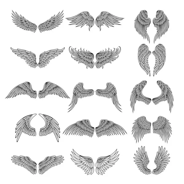 Tetování Design Obrázky Různých Stylizované Křídel Vektorové Ilustrace Pro Loga — Stockový vektor