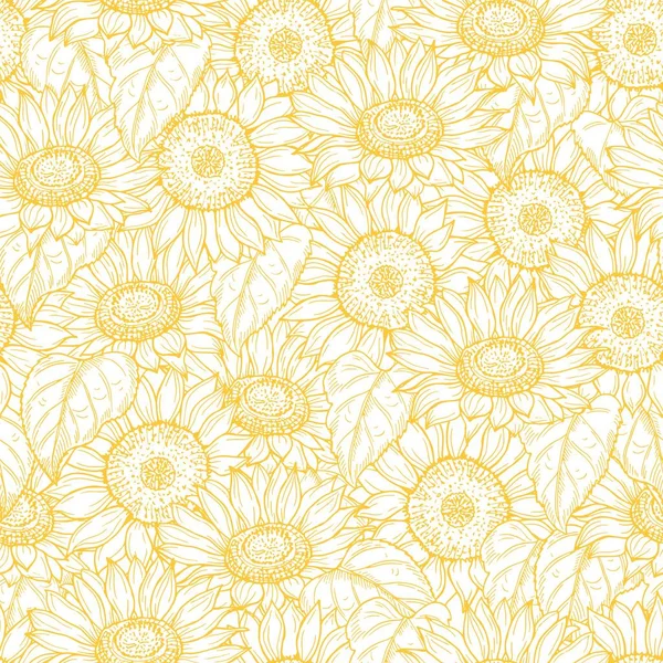 Patrón Sin Costuras Girasol Línea Vectorial Flores Amarillas Textura Fondo — Vector de stock