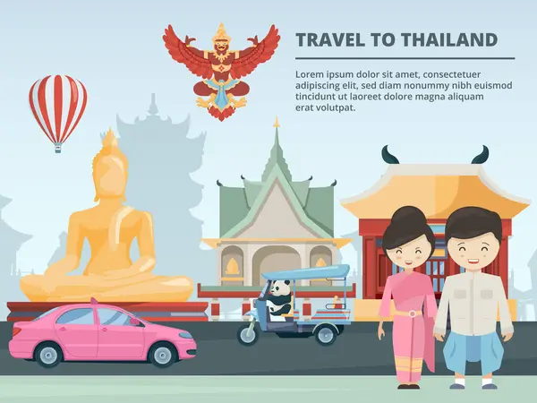 Paysage Urbain Avec Bâtiments Monuments Culturels Thaïlande Architecture Tourisme Culture — Image vectorielle