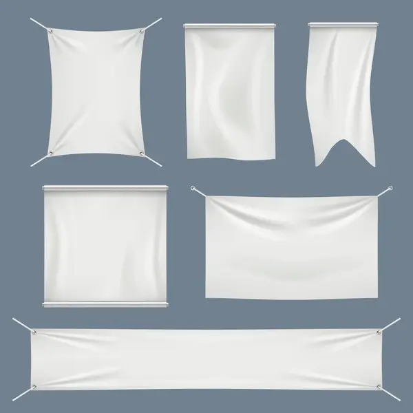 Textilní Transparenty Bílá Textilní Vlajka Oblečení Bavlna Vektor Realistické Prázdné — Stockový vektor
