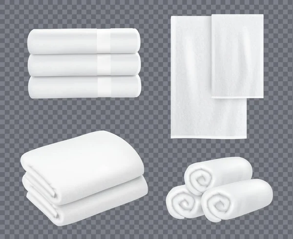 Beyaz Havlu Otel Banyosu Hijyen Tekstili Yıkama Odası Vektör Setleri — Stok Vektör
