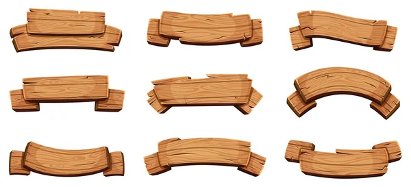 Drewniane Transparenty Rustykalne Tablice Tablice Informacyjne Drewniane Puste Wstążki Wektorowe — Wektor stockowy