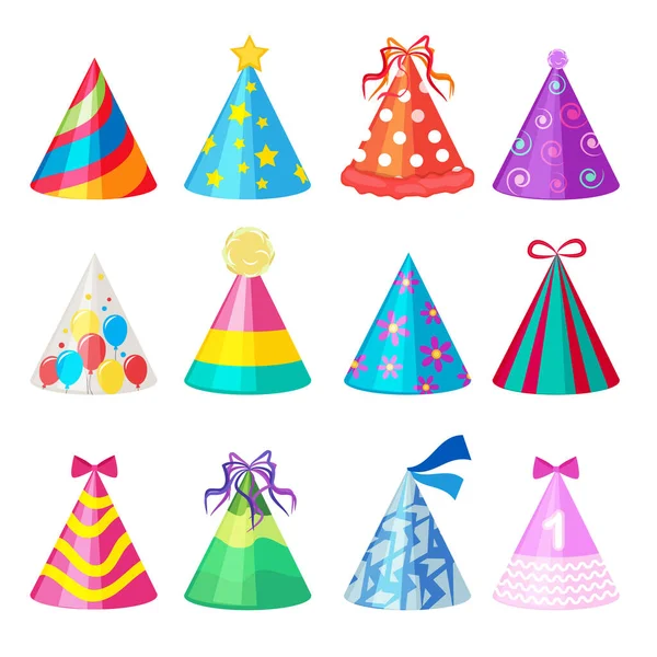 Birthday Caps Cartoon Party Decoration Celebration Element Vector Colored Caps — Stock Vector