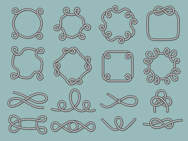 Lasso Nautical Frames Rope Marine Knot Tied Decorative Circle Shapes — Stock Vector