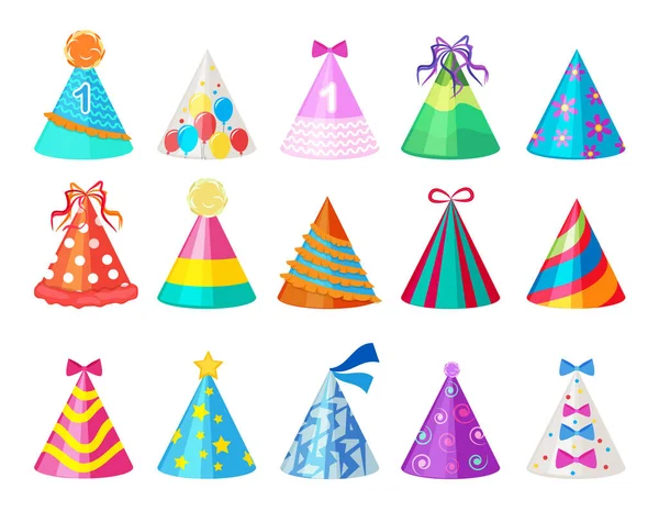 Party Colored Caps Birthday Cone Hat Carnival Vector Pictures Isolated — Stock Vector