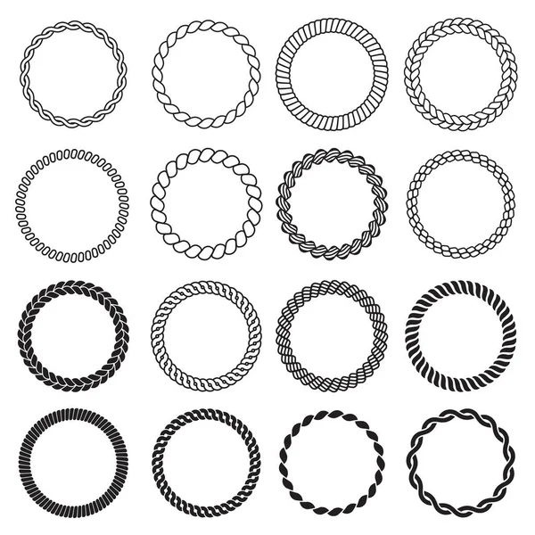 Forme Rotunde Frânghie Cerc Cadru Nautic Pentru Etichete Decorative Nod — Vector de stoc