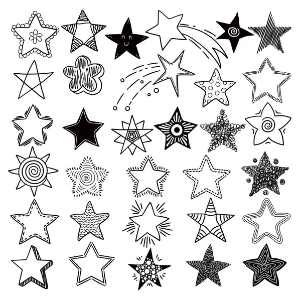 Des Étoiles Symboles Espace Planètes Éléments Dessinés Main Collection Étoiles — Image vectorielle