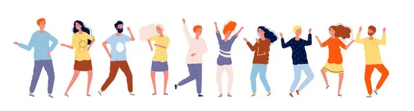 踊る人キャラクター群集ダンス幸せな大人男性女性ベクトルイラスト ディスコダンスとクラブ 音楽の人々陽気な 群衆のエンターテイメント — ストックベクタ