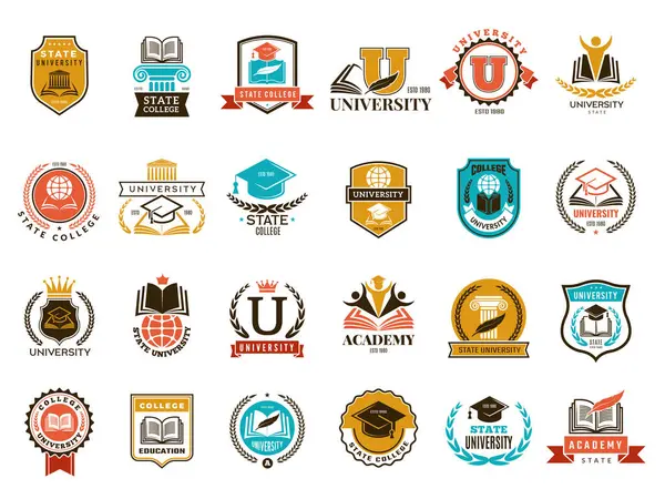 Emblema Faculdade Emblemas Símbolos Identidade Escolar Universitária Coleção Vetores Logotipo —  Vetores de Stock