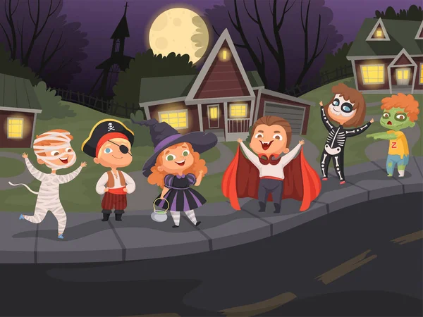 Halloween City Kids Costumes Night Horror Scary Halloween Party Urban — Stock Vector
