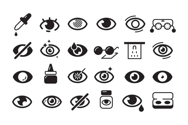 Icône Optométrique Symboles Ophtalmologie Lentille Ophtalmologiste Collection Lignes Vectorielles Opticien — Image vectorielle