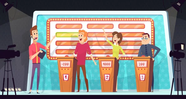 Quiz Show Smart Konkurrens Med Tre Spelare Besvarade Fråga Entertainment — Stock vektor