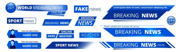 Breaking News Broadcasting Banners Sport Weather Video Interface Vector Graphic — Stock Vector