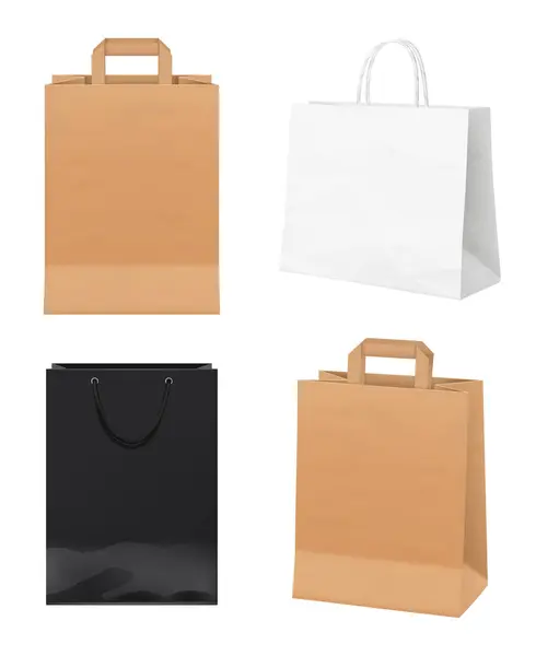 Paper Bags Empty Store Packages White Black Craft Paper Merchandising — Stock Vector