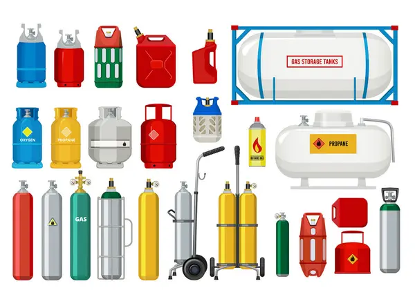 Propane Tanks Gas Safety Ballons Dangerous Oxygen Propane Vector Illustrations — Stock Vector