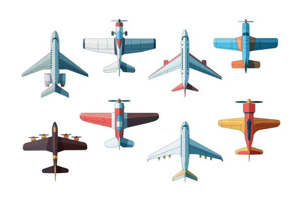 Vista Superior Los Aviones Colección Aviones Civiles Militares Imágenes Vectoriales — Archivo Imágenes Vectoriales