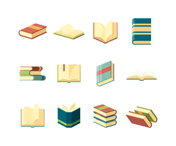 Books Flat Library Symbols Learning Studying Information Handbook Covers Magazines — Stock Vector