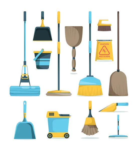 Broom Mops Hygiene Room Housework Supply Household Equipment Cleaning Handle — Stock Vector