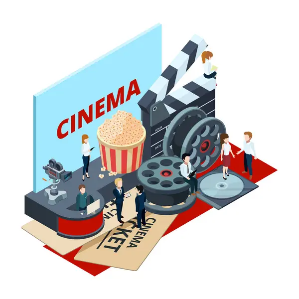 Cinema Isometric Film Production Postproduction Vector Concept Illustration Movie Cinema — Stock Vector
