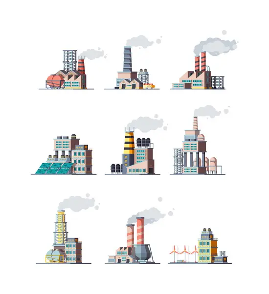 Usine Les Bâtiments Industriels Fument Des Plantes Modernes Vectorielles Illustrations — Image vectorielle