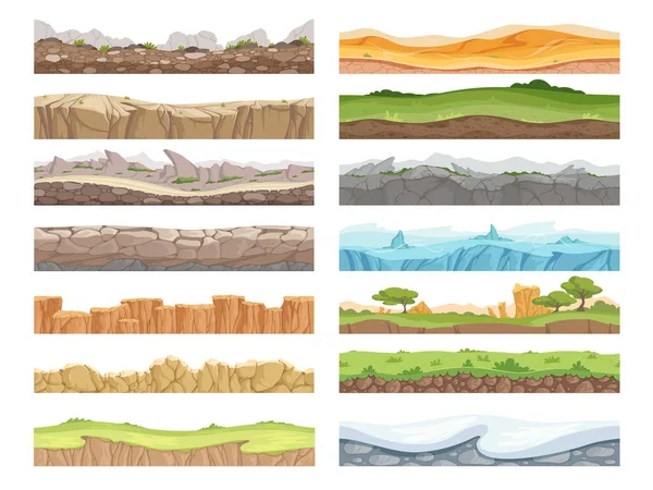 Juego Tierra Sin Fisuras Dibujos Animados Roca Tierra Paisaje Piedra — Archivo Imágenes Vectoriales