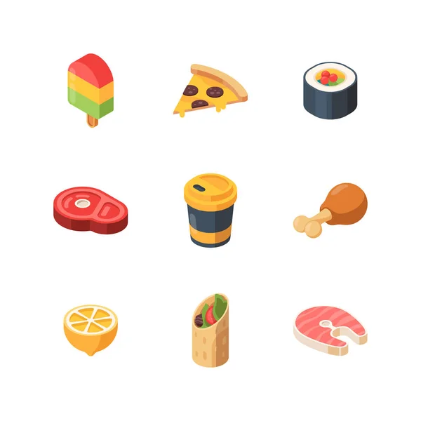 Isometric Food Sushi Meal Bread Fruit Fish Vector Low Poly — Stock Vector
