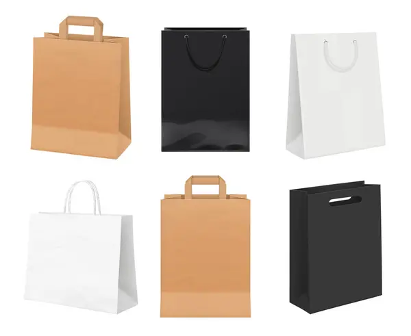 紙袋が空っぽだ白とクラフト紙のショッピングバッグベクトル現実的なテンプレートからのアイデンティティパッケージ 小売用バッグパッケージのイラスト 段ボール製パック — ストックベクタ