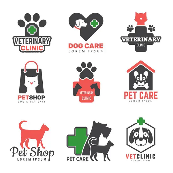 Logo Negozio Animali Clinica Veterinaria Animali Domestici Cani Simboli Protezione — Vettoriale Stock