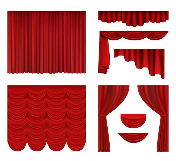 Červený Záclony Hedvábná Výzdoba Divadla Pro Filmové Kino Nebo Operní — Stockový vektor