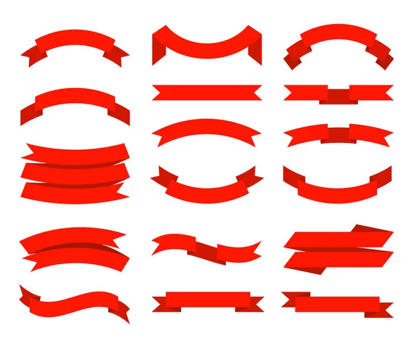 扁平色带 横幅磁带集合高级红色色带不同形状矢量集合 插图丝带胶带装饰 形状红色横幅 — 图库矢量图片