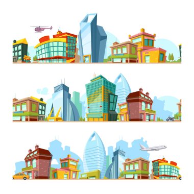 Kentsel dikişsiz manzara. 2d oyun vektör tasarımı için modern binalar cityscape panoramik şehir deseni ile şehir arka planlar. Bina cityscape sorunsuz, ev panorama dış illüstrasyon ile şehir