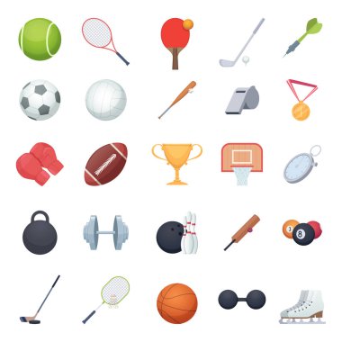 Spor aletleri. Spor topları, vektör illüstrasyonları için spor aletleri. Basketbol ve futbol topu, antrenman eldiveni.