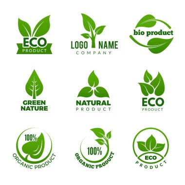 Doğa logosu. Vektör yaprağı ile bitkisel organik eko doğal sağlık tasarımı. Doğal yeşil amblem logosu İllüstrasyon