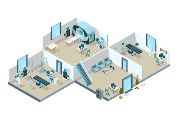 Intérieur Clinique Hôpital Patients Chambres Médicales Avec Équipement Créatif Vecteur — Image vectorielle