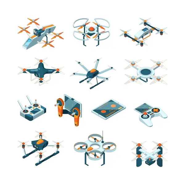 Droni Aereo Innovazione Tecnica Aerea Vettore Aviazione Immagini Isometriche Innovazione — Vettoriale Stock