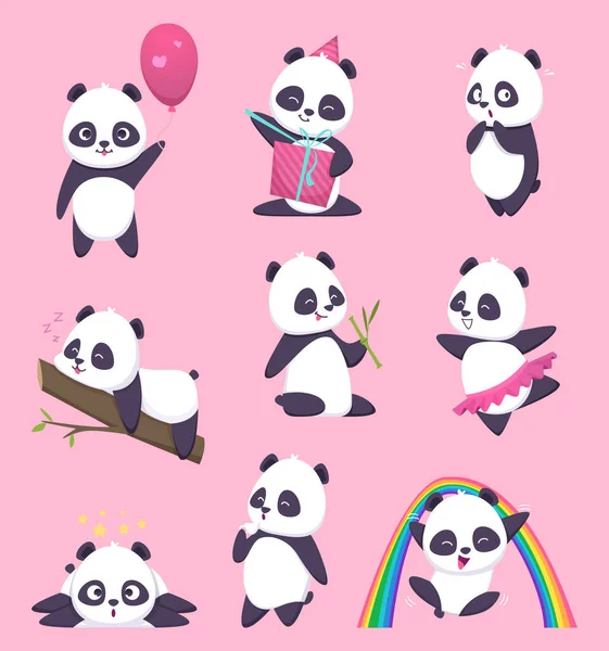 Dzieci Panda Trochę Śmieszne Niedźwiedź Słodkie Zwierzęta Akcji Stwarza Wektor — Wektor stockowy