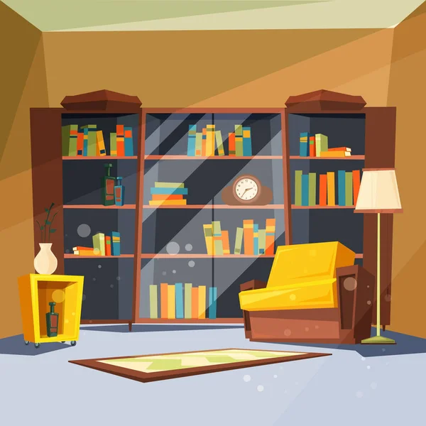 Room Books House Apartment Home Library Shelves Living Room Reading — Stock Vector