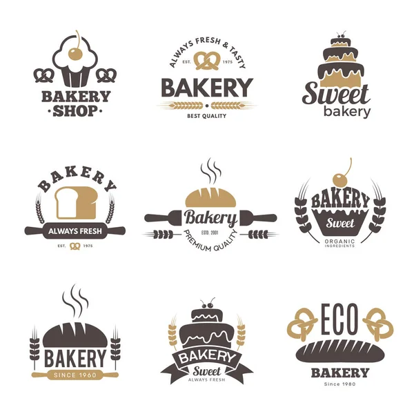 Bakery Labels Cooking Symbols Kitchen Vector Illustrations Logo Design Bakery — Stock Vector
