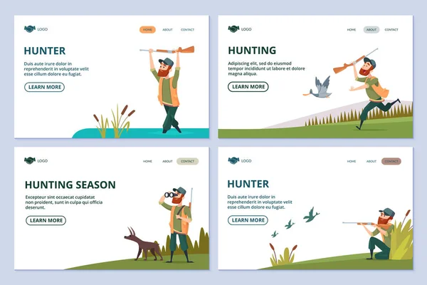 Hunting Web Pages Hunter Gun Dog Ducks Vector Banners Hunting — Stock Vector