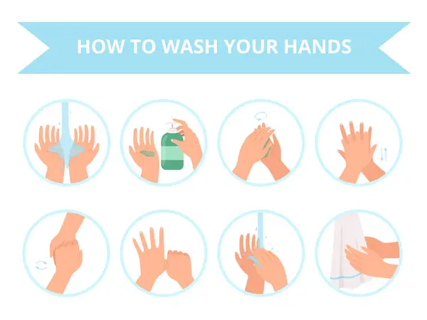 Washing Hands Children Daily Hygiene Bathroom Washing Vector Healthcare Cartoon — Stock Vector