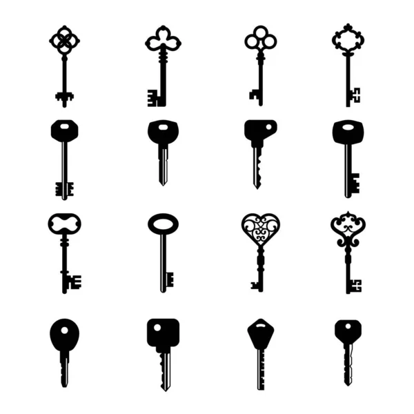 Key Silhouette House Access Old Modern Key Icons Vector Collection — Stock Vector