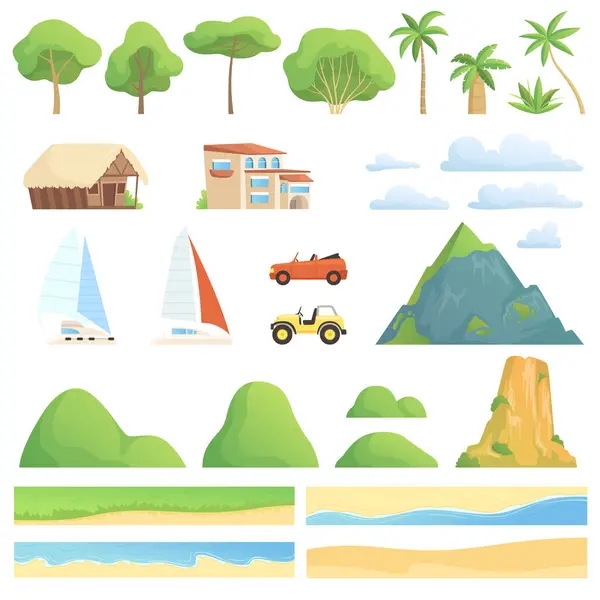 Landscape Constructor Rivers Gardens Houses Transport Mountains Hills Trees Vector — Stock Vector