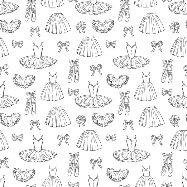 Ручные Эскизы Векторных Балетных Платьев Обуви Бесшовный Узор Балетное Платье — стоковый вектор